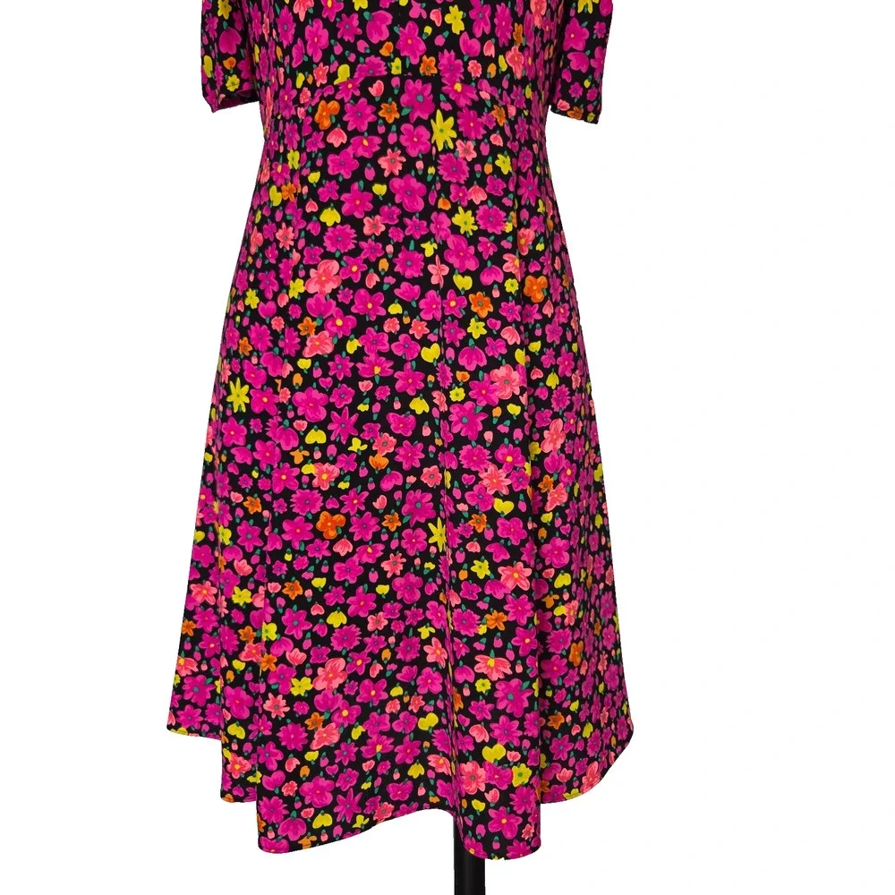 Kate Spade NY Marker Floral A Line Dress Size 0 New Pink Crepe Colorful Bright